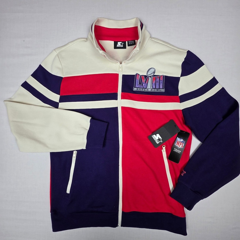 Rare Starter NFL Super Bowl LVIII Full Zip Track Jacket Mens Med Color Block